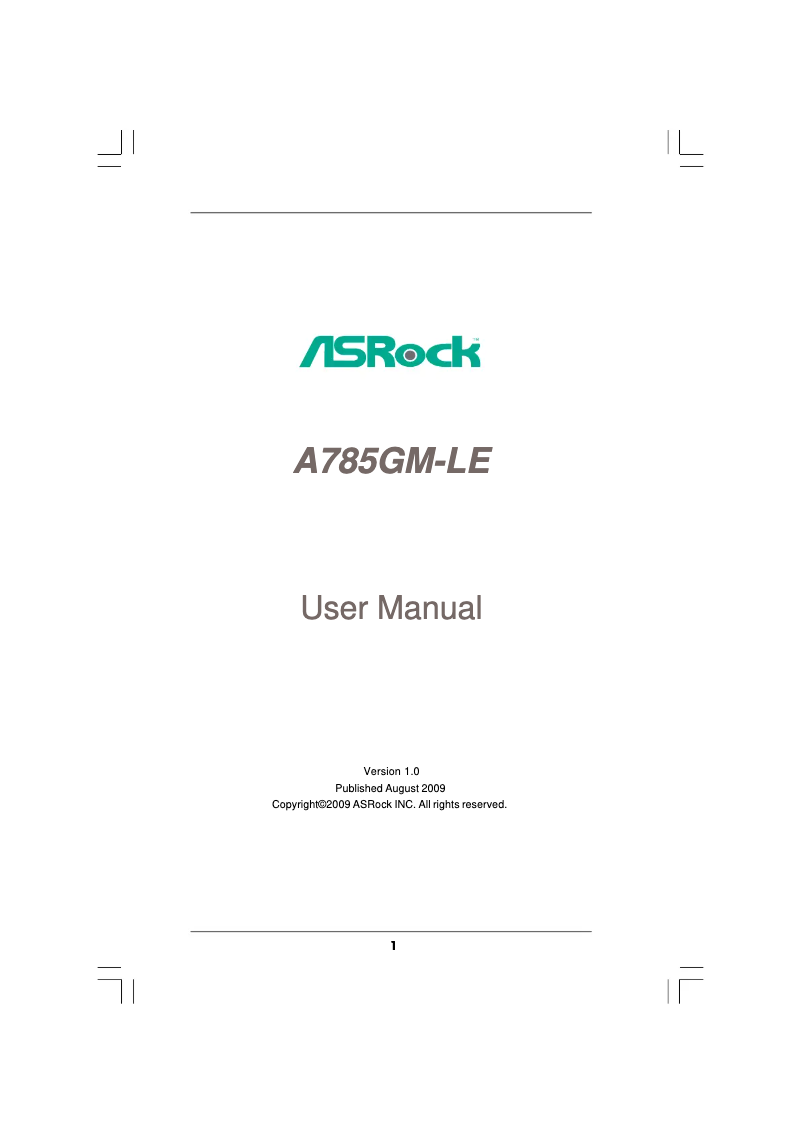 Page n°1 - Manuel utilisateur Asrock A785GM-LE