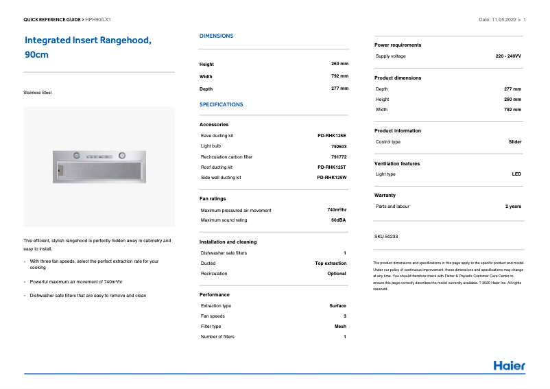 Page n°1 - Manuel utilisateur Haier HPH90ILX1