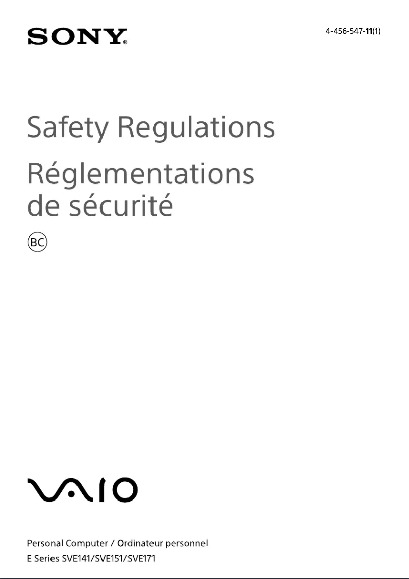 Page n°1 - Instructions de sécurité Sony Vaio SVE14135CXB