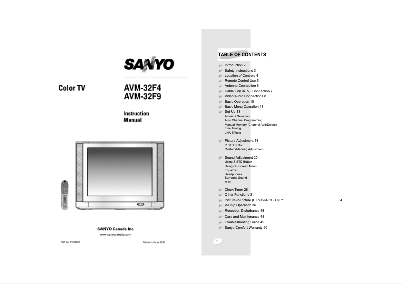 Page 1 de la notice Manuel utilisateur Sanyo AVM32F4