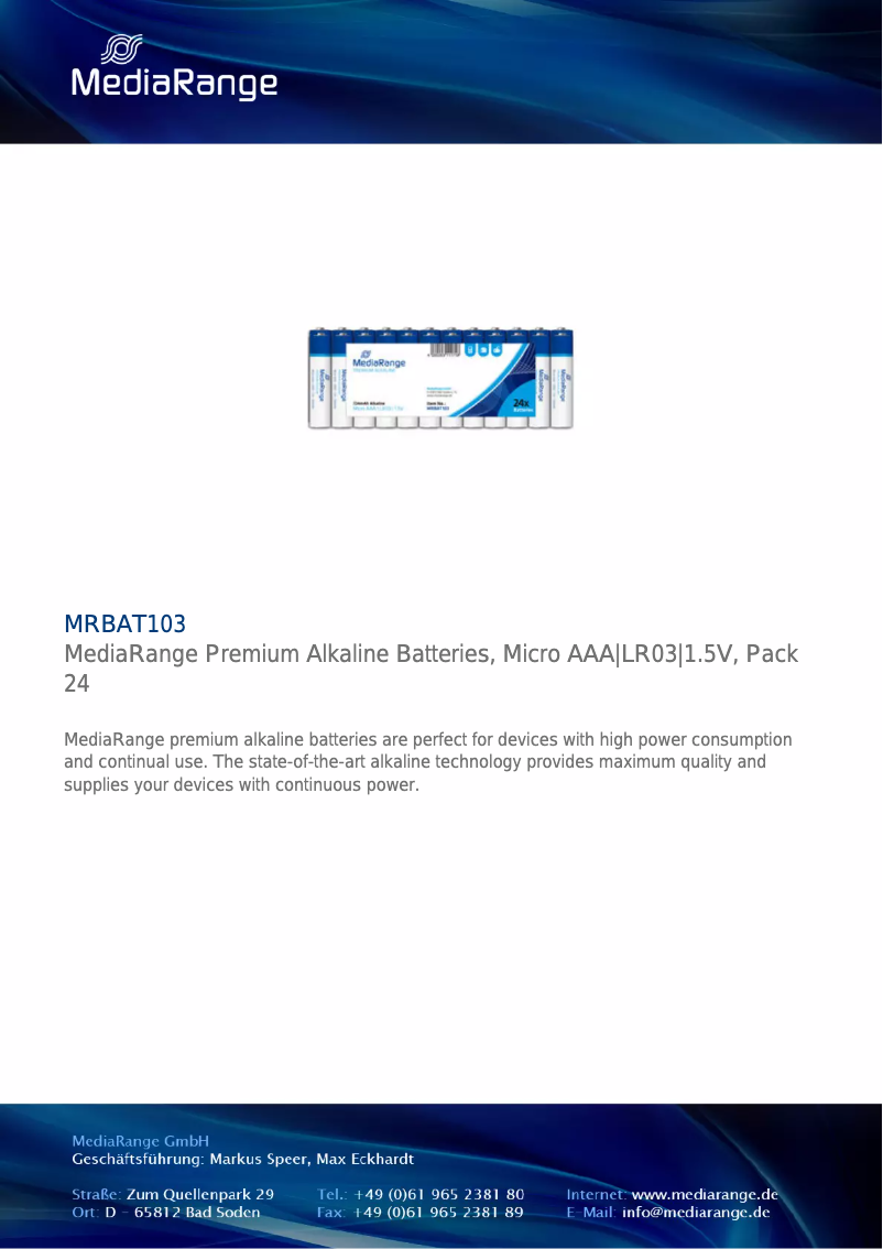 Page 1 de la notice Manuel utilisateur MediaRange MRBAT103