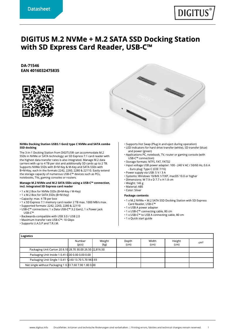 Page n°1 - Fiche technique Digitus DA-71546