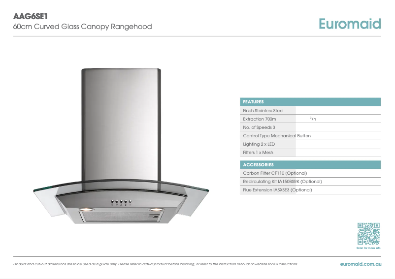 Page 1 de la notice Fiche technique Euromaid AAG6SE1