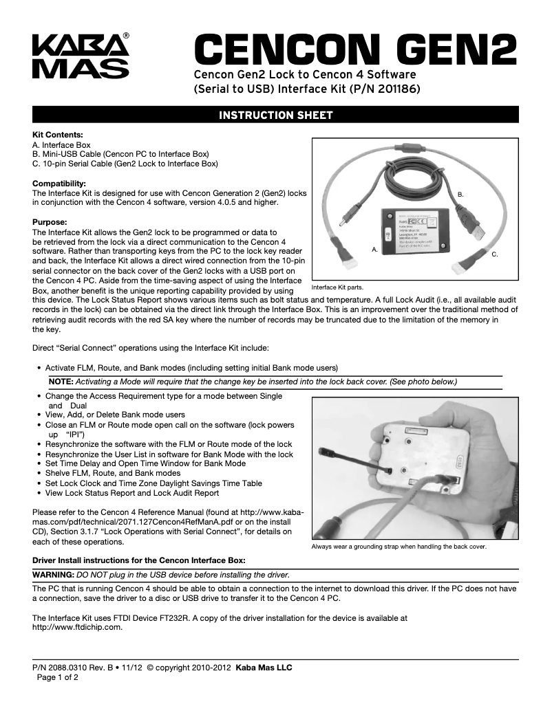 Page 1 de la notice Manuel utilisateur Dormakaba Cencon Gen2