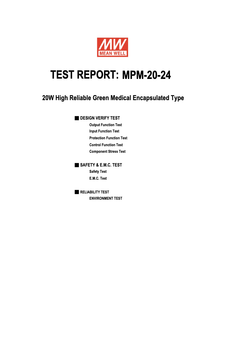 Page 1 de la notice Fiche technique Mean Well MPM-20-24