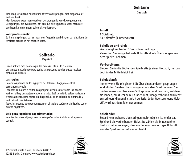 Page n°1 - Manuel utilisateur Schmidt Solitaire