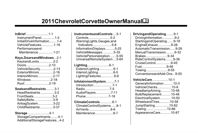 Image de la première page du manuel de l'appareil Corvette (2024)