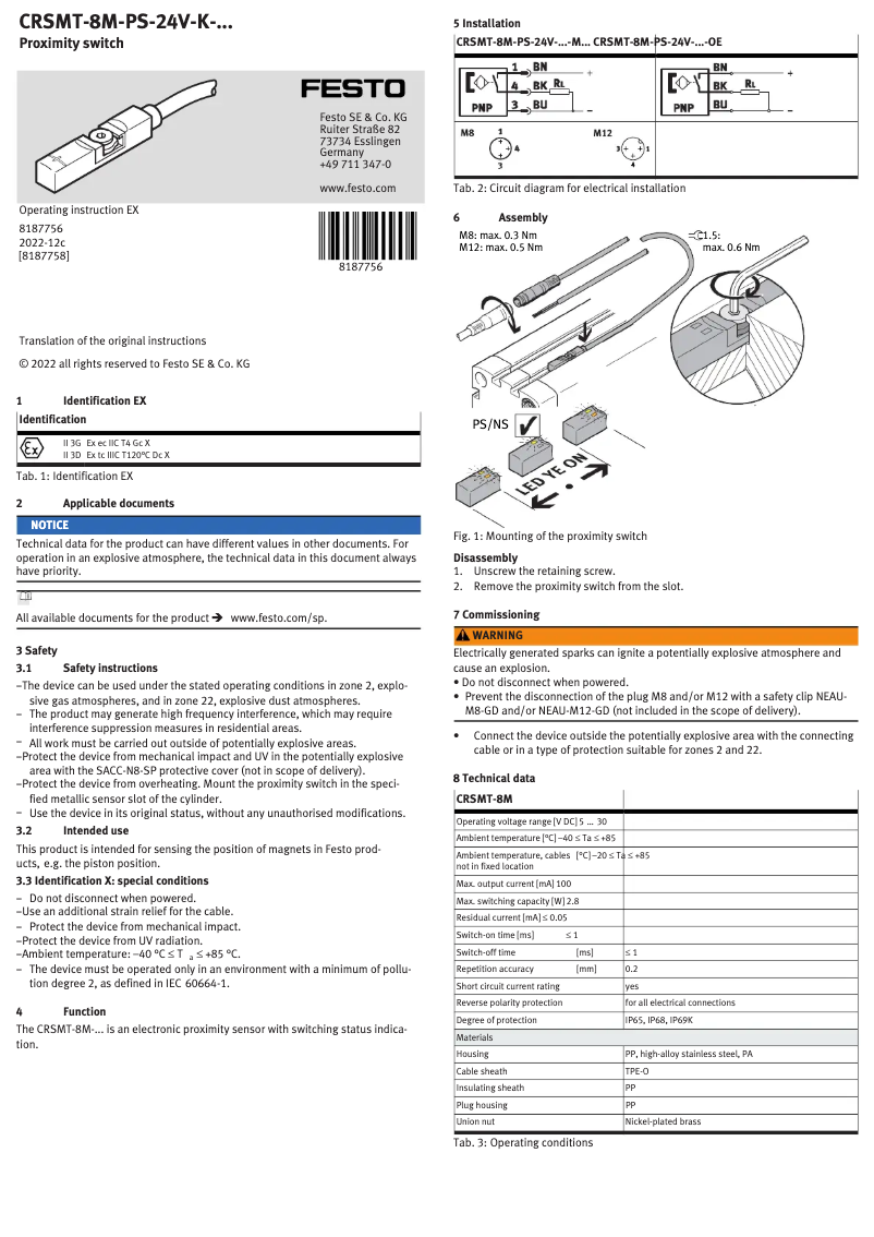 Page 1 de la notice Manuel utilisateur Festo CRSMT-8M-PS-24V-K-10,0-OE-EX2