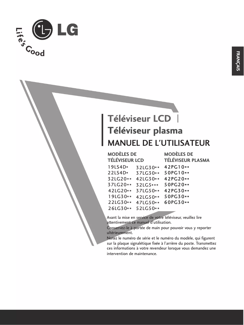 Page n°1 - Manuel utilisateur LG 60PG3000
