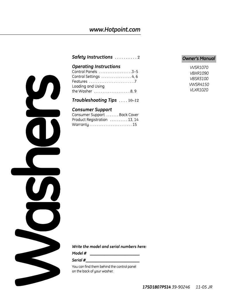 Image de la première page du manuel de l'appareil VVSR1070BWW