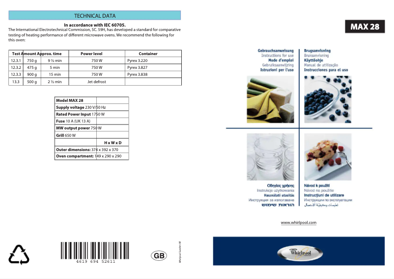 Page n°1 - Manuel utilisateur Whirlpool MAX28AW