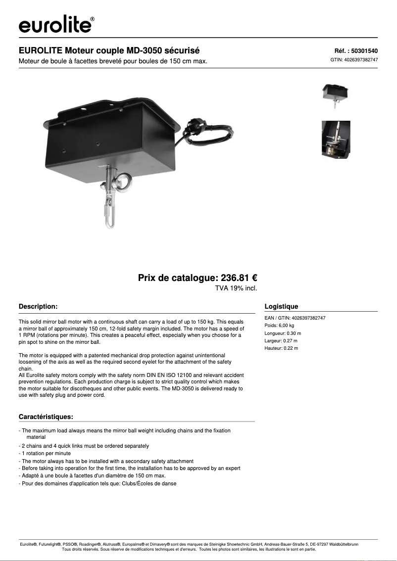 Page n°1 - Fiche technique Eurolite MD-3050
