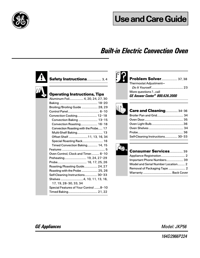 Page n°1 - Manuel d'utilisation et d'entretien GE Profile JKP56BWBB