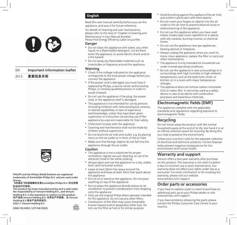 Page 1 de la notice Brochure Philips AC1758