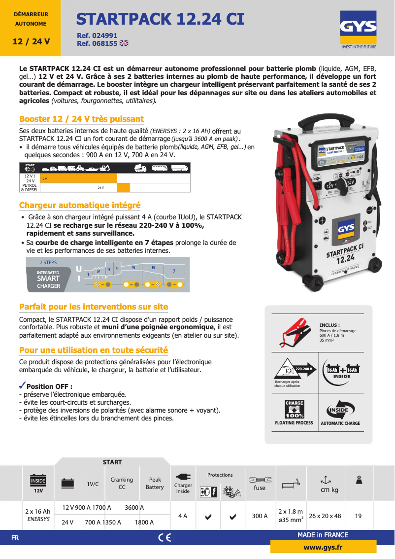 Page n°1 - Fiche technique GYS Startpack 12.24 CI