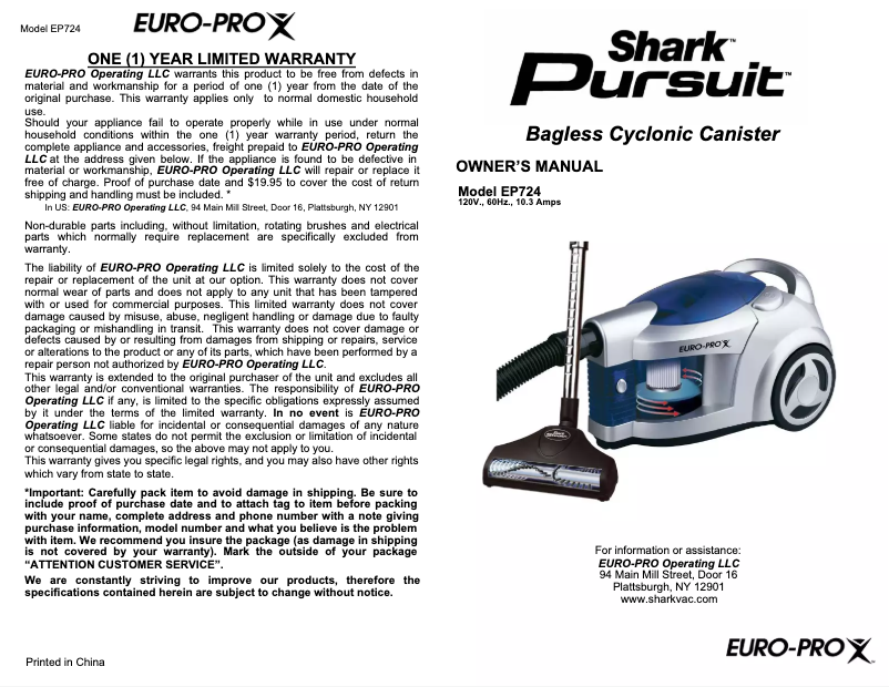 Image de la première page du manuel de l'appareil Pursuit EP724