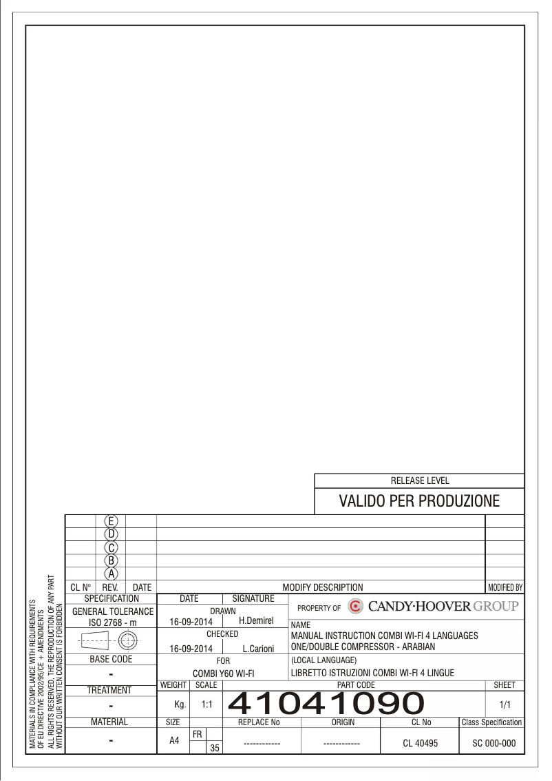 Page 1 de la notice Manuel utilisateur Candy CF 18S WIFI