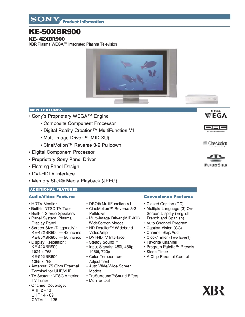 Image de la première page du manuel de l'appareil KE-50XBR900