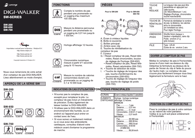 Page 1 de la notice Manuel utilisateur Yamax Digi-Walker SW-700