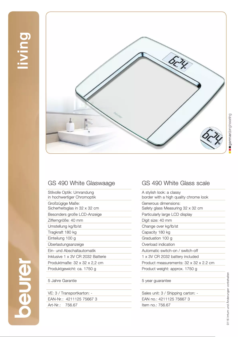 Page 1 de la notice Fiche technique Beurer GS 490