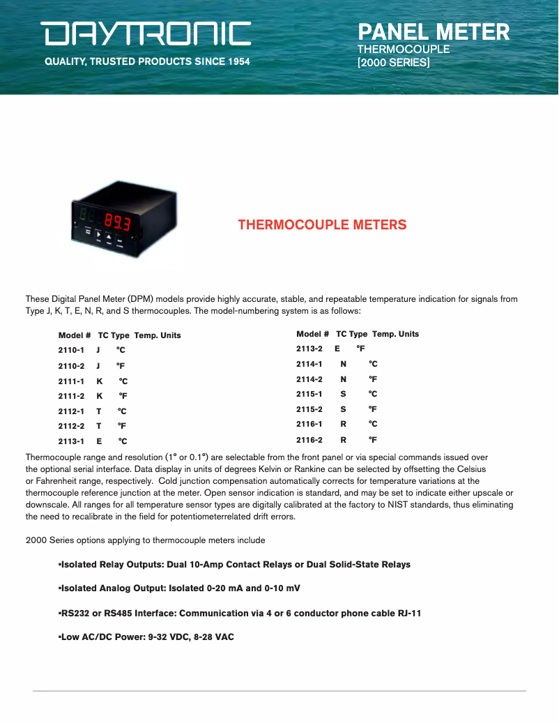 Page 1 de la notice Fiche technique Daytronic 2116-2