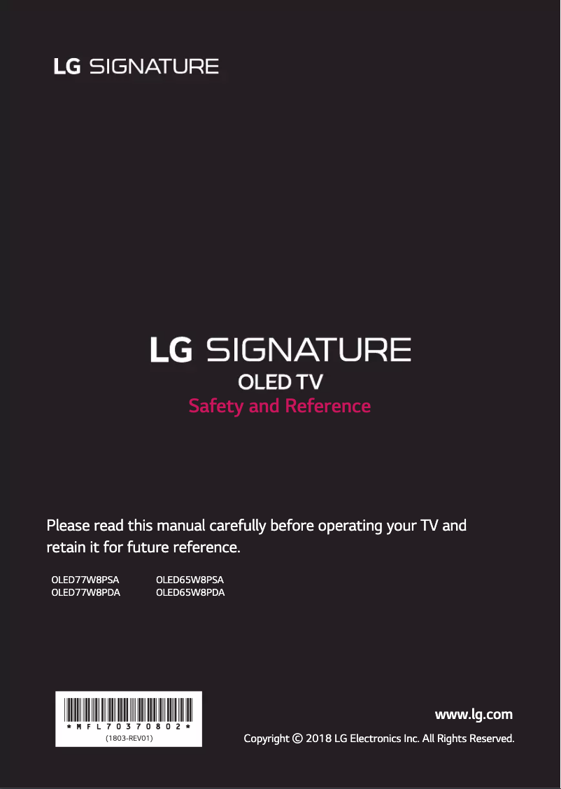Page 1 de la notice Manuel utilisateur LG OLED65W8PSA
