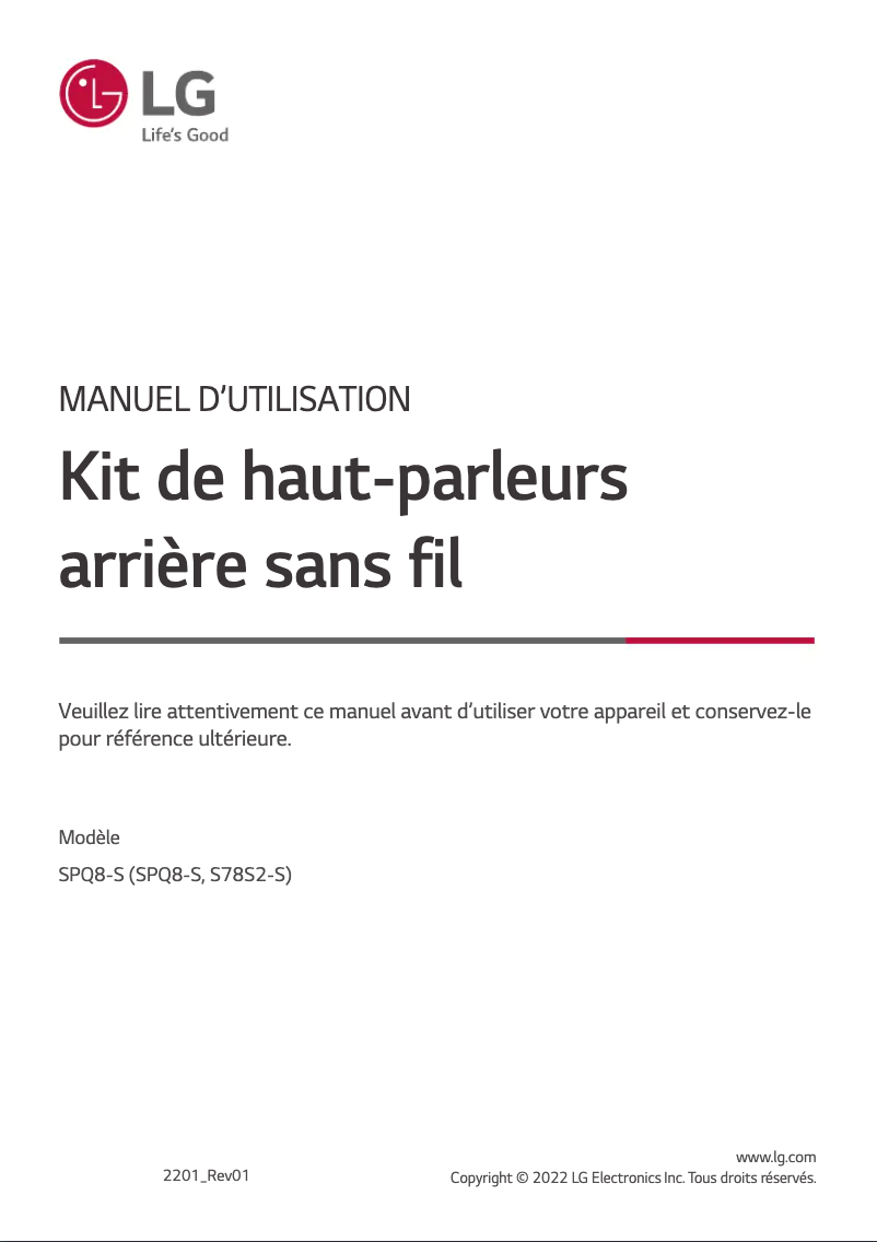 Image de la première page du manuel de l'appareil SPQ8-S