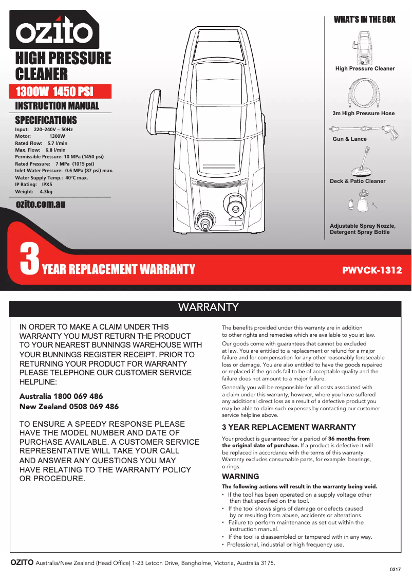 Página 1 del manual Manual de instrucciones Ozito PWVCK-1312