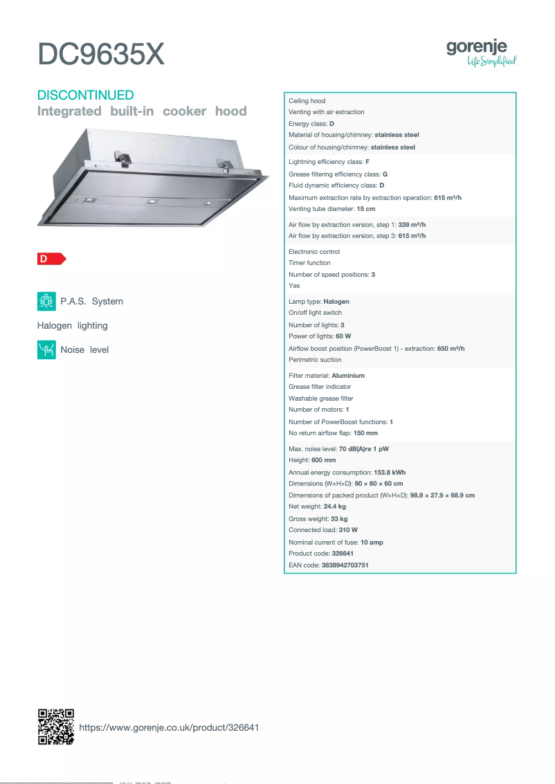 Page n°1 - Fiche technique Gorenje DC9635X