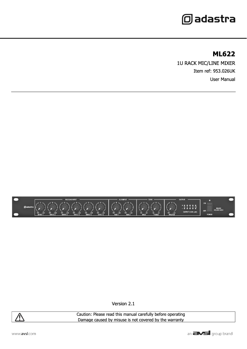 Page 1 de la notice Manuel utilisateur Adastra ML622