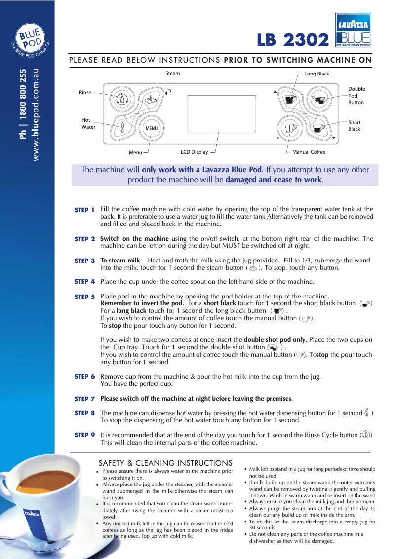 Page 1 de la notice Manuel utilisateur Lavazza LB 2302