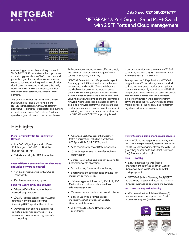 Page n°1 - Fiche technique Netgear GS716TPP