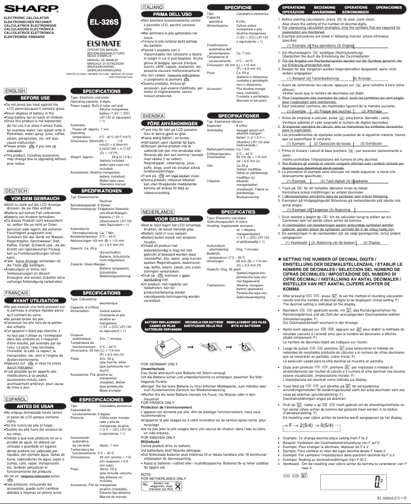 Page n°1 - Manuel utilisateur Sharp EL-326S