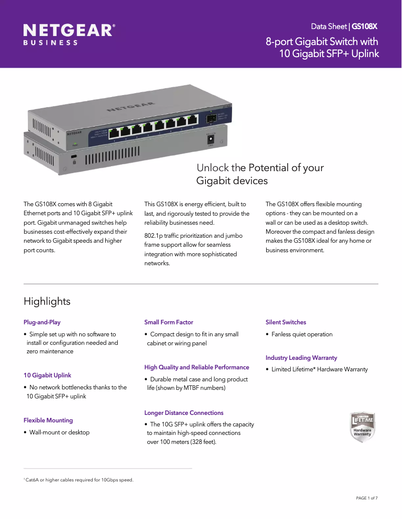Page n°1 - Fiche technique Netgear GS108X