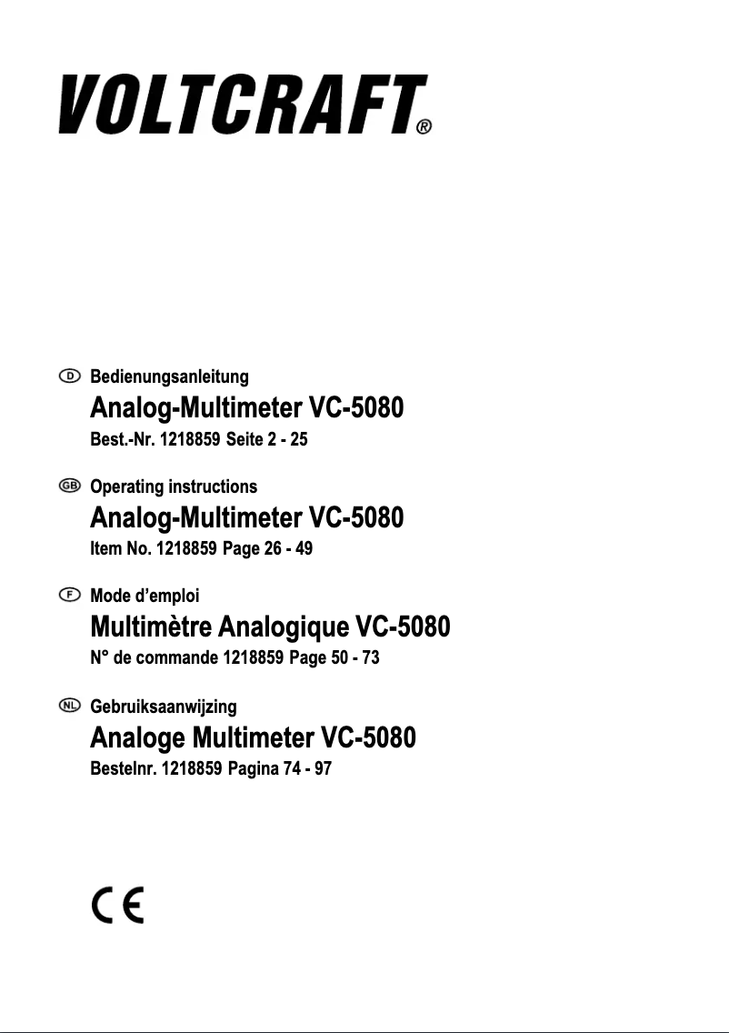 Page 1 de la notice Manuel utilisateur Voltcraft VC-5080