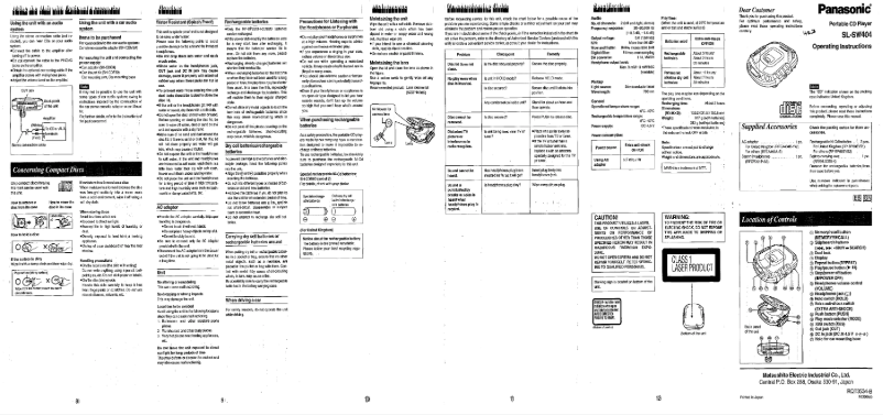 Page 1 de la notice Manuel utilisateur Panasonic SL-SW404
