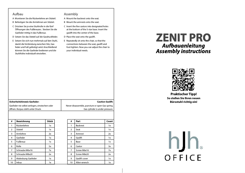 Page n°1 - Manuel utilisateur HJH Office Zenit Pro