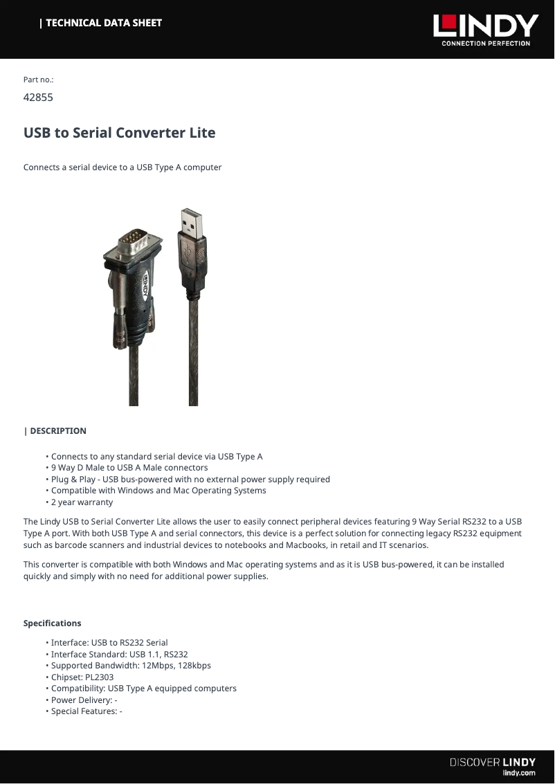 Page 1 de la notice Manuel utilisateur Lindy 42855