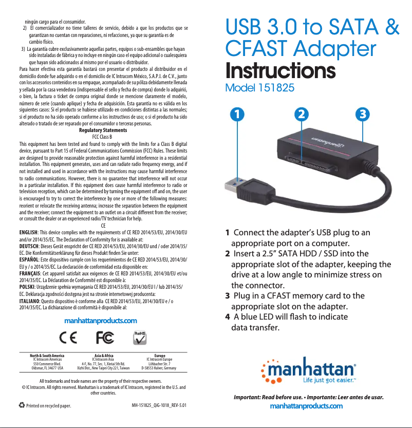 Page 1 de la notice Manuel utilisateur Manhattan 151825