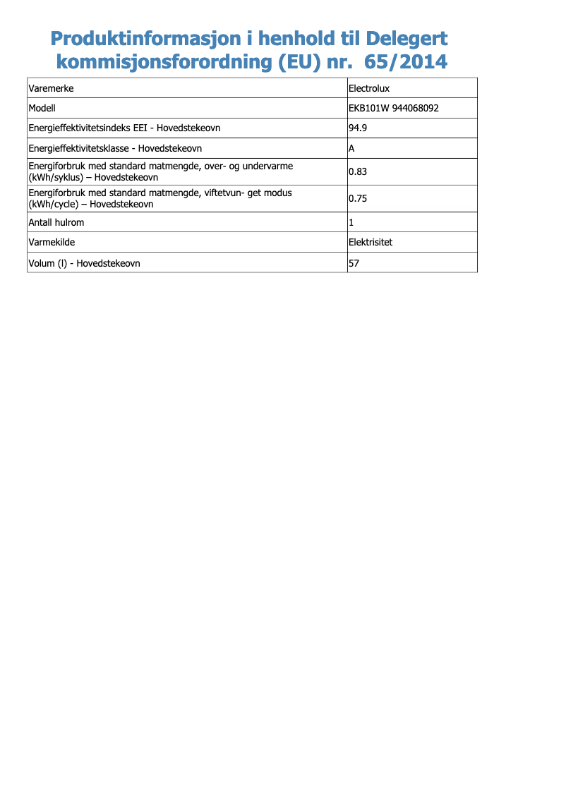 Page n°1 - Fiche technique Electrolux EKB101W