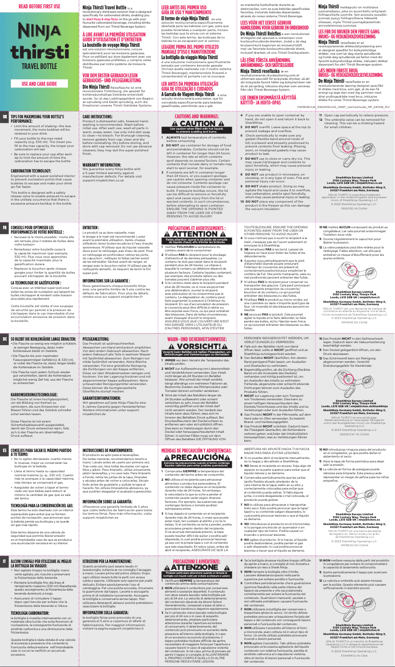 Page 1 de la notice Manuel utilisateur Ninja Thirsti