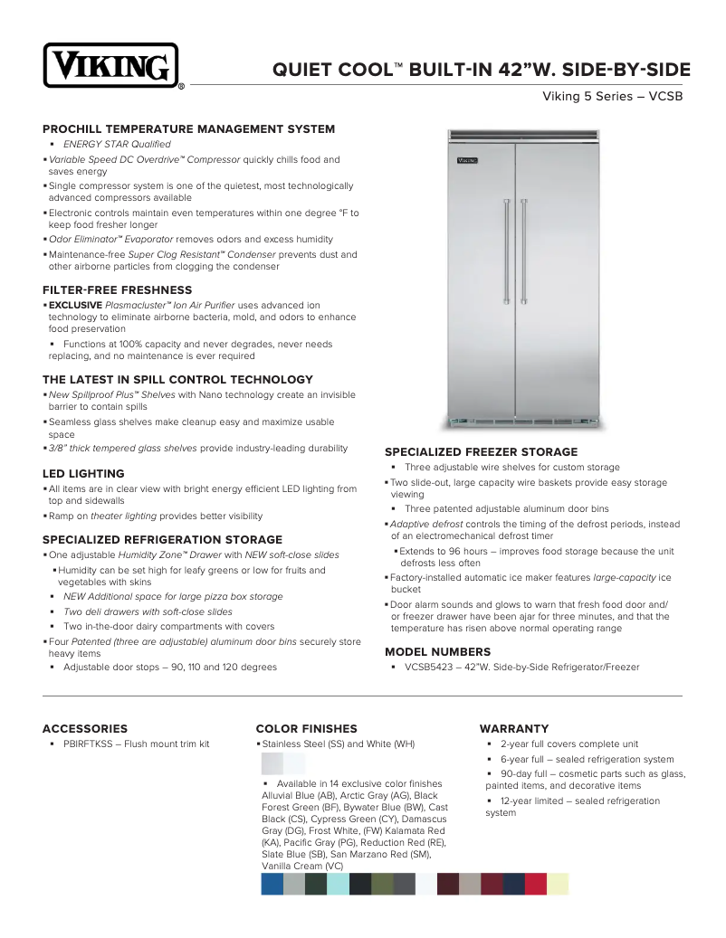 Page 1 de la notice Fiche technique Viking VCSB5423PG