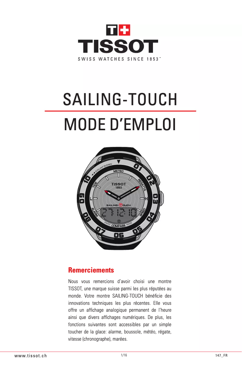 Page n°1 - Manuel utilisateur Tissot Sailing-Touch