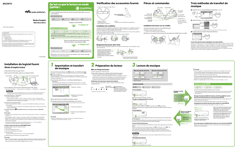 Image de la première page du manuel de l'appareil Walkman NWZ-W253