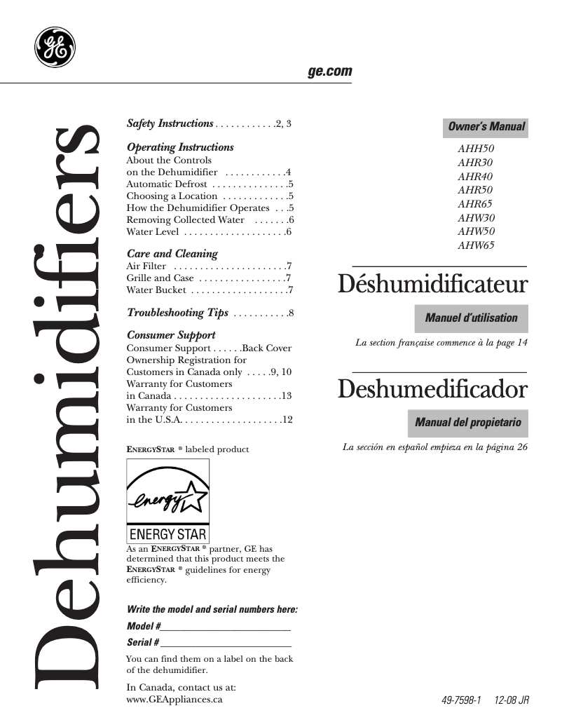 Image de la première page du manuel de l'appareil AHR40LM