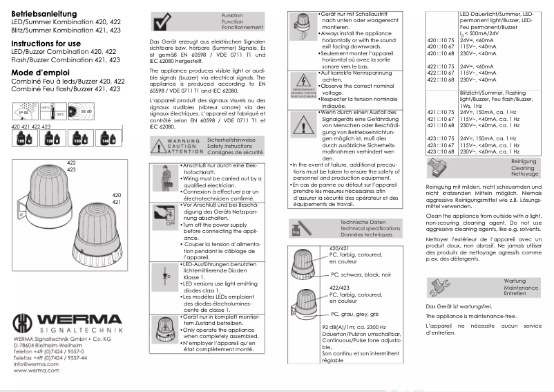 Page n°1 - Manuel utilisateur Werma 420.110.75