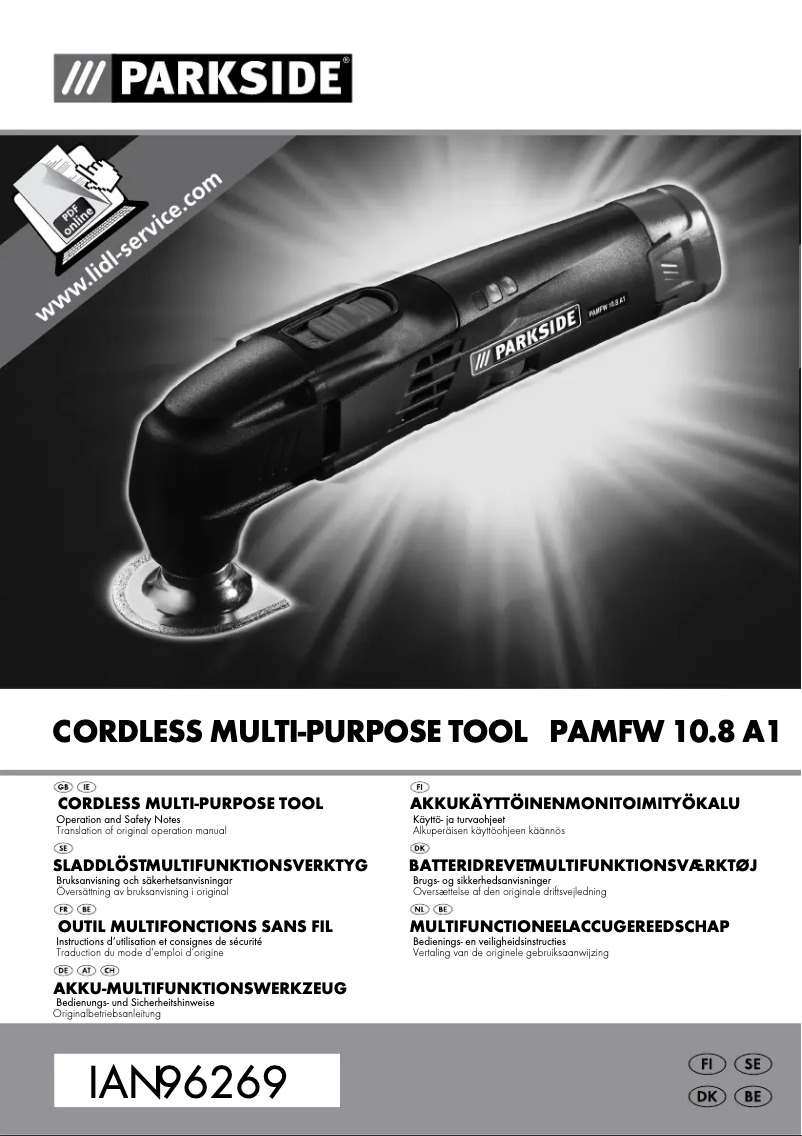 Page 1 de la notice Manuel utilisateur Parkside PAMFW 10.8 A1