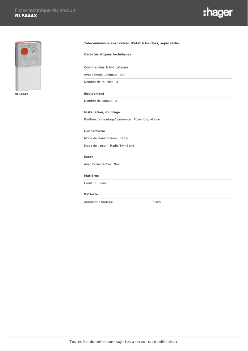 Image de la première page du manuel de l'appareil RLF444X