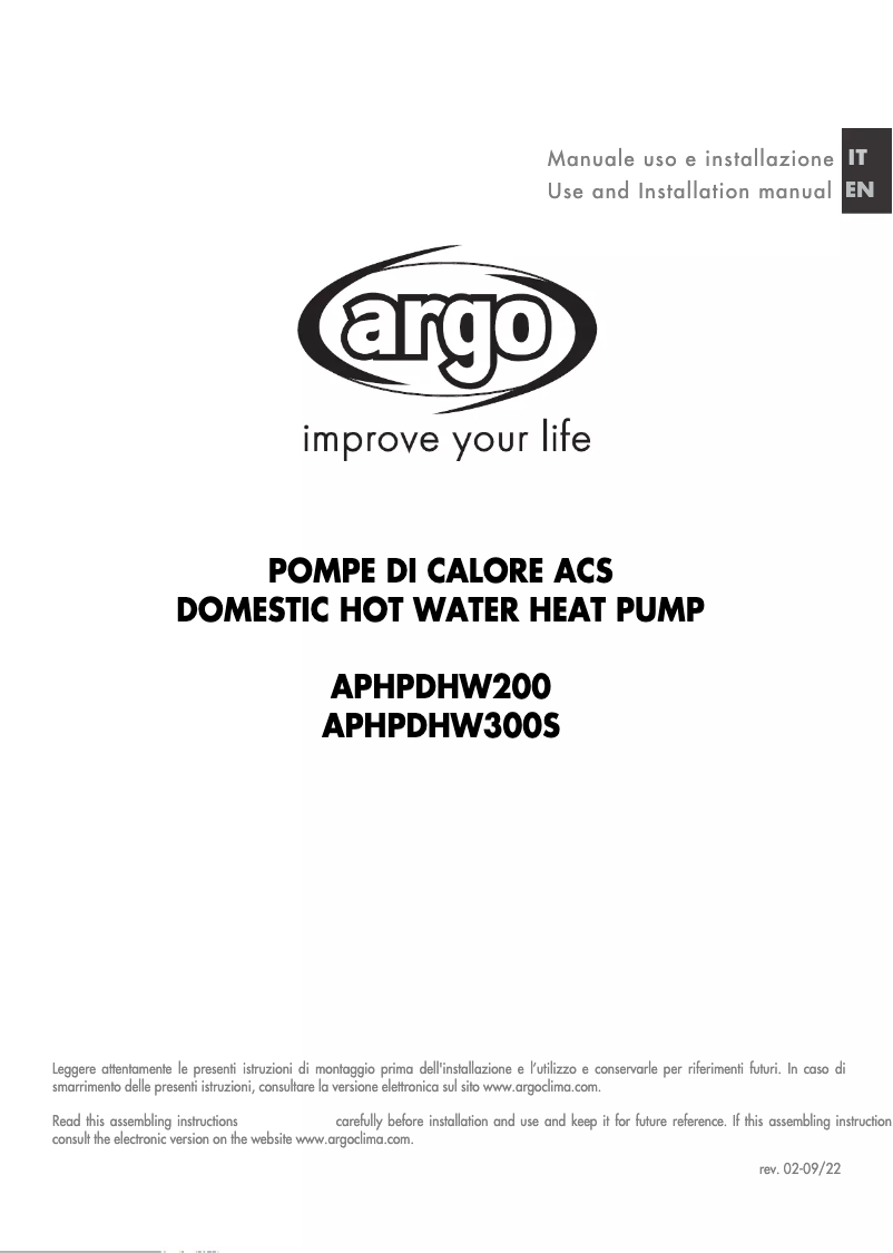 Page 1 de la notice Manuel utilisateur ARGO APHPDHW200