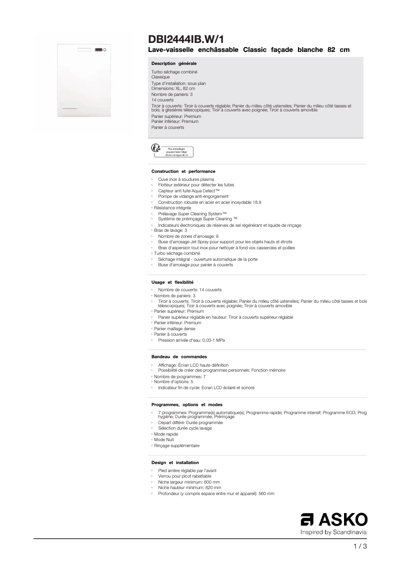 Image de la première page du manuel de l'appareil DBI2444IBW1